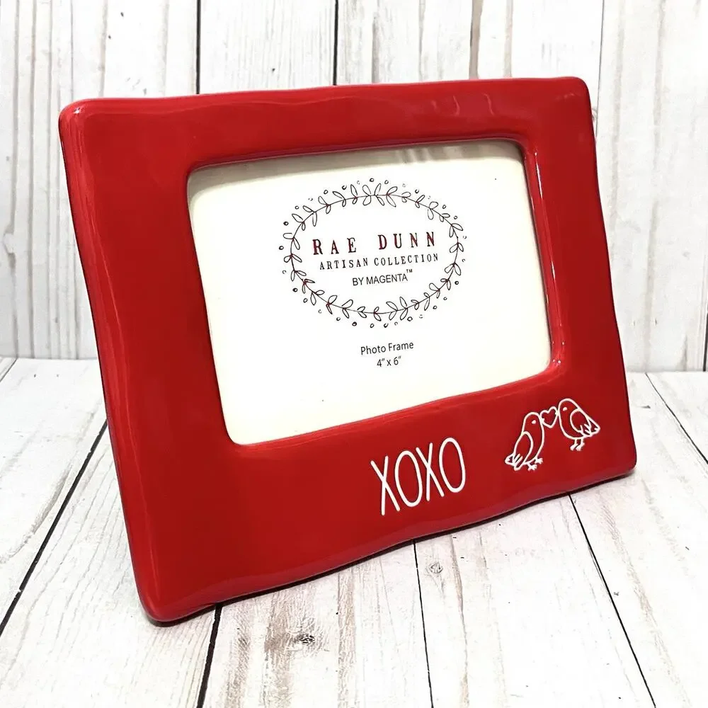 Rae Dunn Red “XOXO” Picture Frame 4”x6” Photo Valentine’s Ceramic Love Birds
